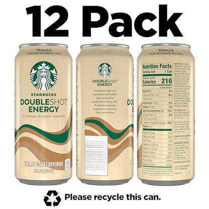 Starbucks Doubleshot Energy Drink Coffee Beverage, Vanilla, Iced Coffee, 15 fl oz Cans (12 Pack) (Packaging May Vary)