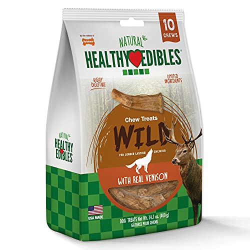 Nylabone Healthy Edibles WILD Natural Long-Lasting Bison Flavor Bone Chew Treats for Dogs, Medium (2 Count)