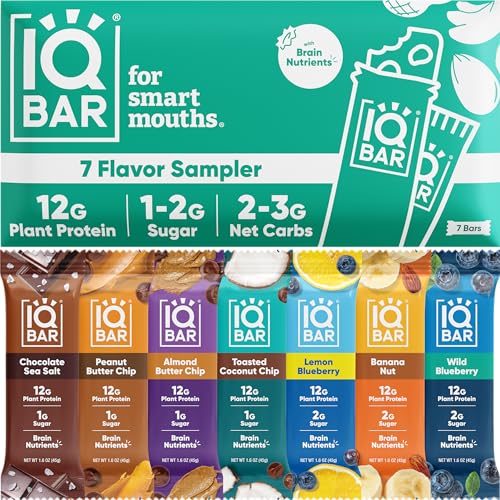 IQBAR Brain and Body Plant Protein Bars - Almond Butter Chip - 12 Count, Low Carb, High Fiber, Gluten Free, Vegan Snacks - Low Sugar Keto Energy Bars