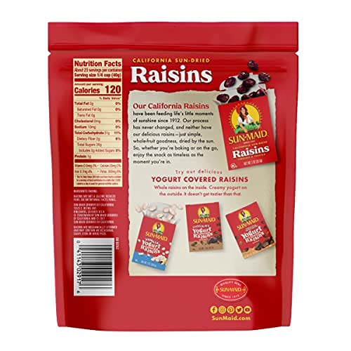 Sun-Maid California Sun-Dried Raisins - (2 Pack) 32 oz Resealable Bag - Dried Fruit Snack for Lunches, Snacks, and Natural Sweeteners