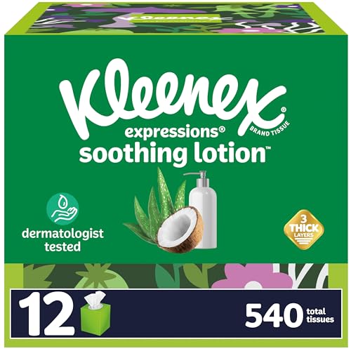 Kleenex Lotion Facial Tissues with Coconut Oil, 8 Cube Boxes, 80 Tissues Per Box, 3-Ply