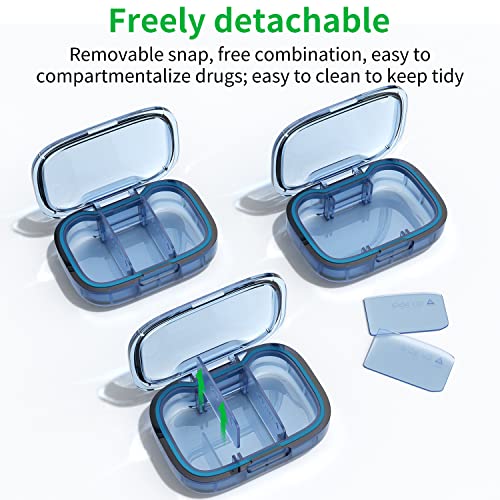 2 Pack 3 Compartment Small Pill Box, Moisture Proof Pill Case, Travel Pill Organizer for Pocket Purse, Daily Portable Medicine Vitamin Box, Fish Oil Box, Supplement Box