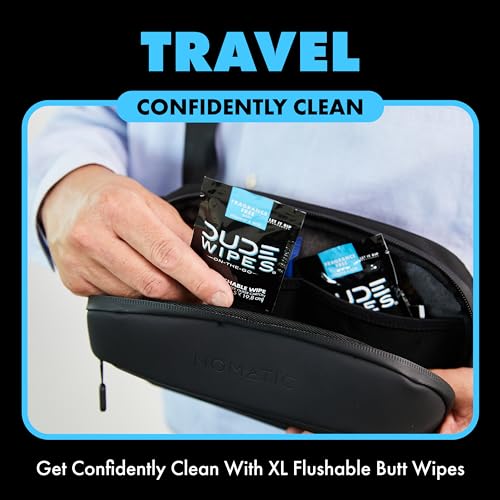 DUDE Wipes - On-The-Go Flushable Wipes - 1 Pack, 30 Wipes - Unscented Extra-Large Individually Wrapped Adult Wet Wipes - Vitamin E & Aloe - Septic and Sewer Safe