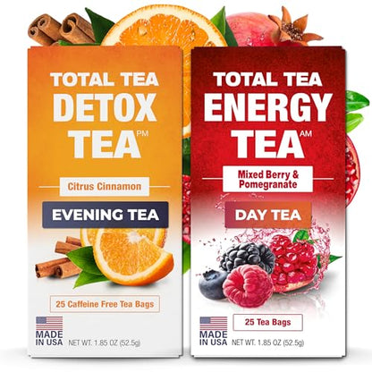 Total Tea SIimming Detox Tea Caffeine Free - 25 Day Detox Tea - Herbal Tea with Chamomile, Hibiscus Tea & Ginger Root for Colon Cleanse – Natural Citrus & Cinnamon Herbal Tea for Digestive Health