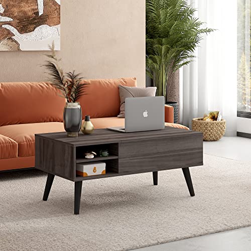 WLIVE Wood Lift Top Coffee Table with Hidden Compartment and Adjustable Storage Shelf, Lift Tabletop Dining Table for Home Living Room, Office, Rustic Oak