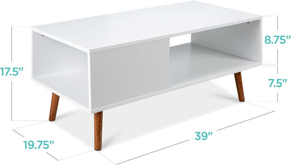 Best Choice Products Wooden Mid-Century Modern Coffee Table, Accent Furniture for Living Room, Indoor, Home Décor w/Open Storage Shelf, Wood Grain Finish - White/Brown