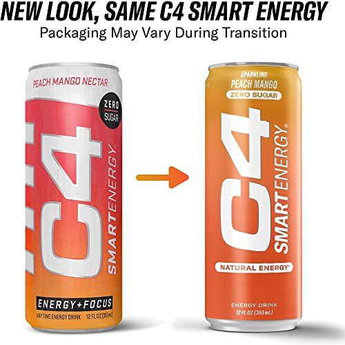 C4 Smart Energy Drink – Boost Focus and Energy with Zero Sugar, Natural Energy, and Nootropics - 200mg Caffeine - Cherry Berry Lime (12oz Pack of 12)