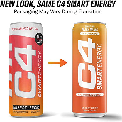 C4 Smart Energy Drink – Boost Focus and Energy with Zero Sugar, Natural Energy, and Nootropics - 200mg Caffeine - Cherry Berry Lime (12oz Pack of 12)