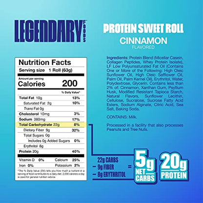 Legendary Foods High Protein Snack - Chocolate Sweet Roll, 20 Gr Protein Bar Alternative, Low Carb Food, Low Sugar - Gluten Free Keto Breakfast Snacks, Healthy Chocolate Flavored Rolls (10-pack)