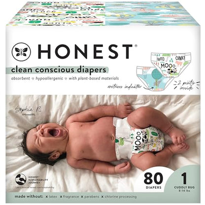 The Honest Company Clean Conscious Diapers | Plant-Based, Sustainable | Above It All + Pandas | Club Box, Size Newborn, 72 Count