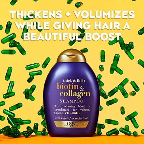 OGX Thick & Full + Biotin & Collagen Volumizing Shampoo, Nutrient-Infused Hair Shampoo with Vitamin B7 Biotin Gives Hair Volume & Body for 72+ Hours, Sulfate-Free Surfactants, 13 fl. oz