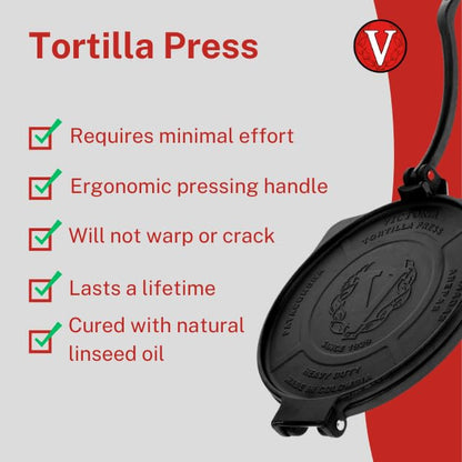 Victoria Cast Iron Tortilla Press, Tortilla and Roti Maker, Made in Colombia, 8 Inches