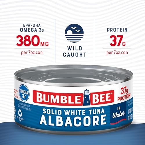 Bumble Bee Solid White Albacore Tuna in Water, 5 oz Can (Pack of 8) - Wild Caught Tuna - 29g Protein per Serving, High in Omega-3s - Non-GMO Project Verified, Gluten Free, Kosher