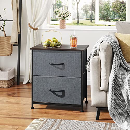 WLIVE Black Nightstand, Small Dresser for Bedroom with 2 Fabric Drawer, Bed Side Table with Drawers, End Table Bedside Furniture, Sturdy Steel Frame, Wood Top, Closet Organizer, College Dorm