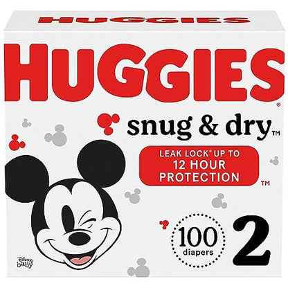 Huggies Size 2 Diapers, Snug & Dry Baby Diapers, Size 2 (12-18 lbs), 100 Count, Packaging May Vary