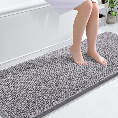 OLANLY Bathroom Rugs 24x16, Extra Soft Absorbent Chenille Bath Rugs, Non-Slip, Dry Quickly, Machine Washable, Bath Mats for Bathroom Floor, Tub and Shower, Beige