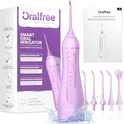 Oralfree Water Dental flosser Teeth Picks - Braces Cordless Oral Irrigator Portable Rechargeable Travel Irrigation Cleaner IPX7 Waterproof Electric Professional Flossing Teeth Cleaning for Home