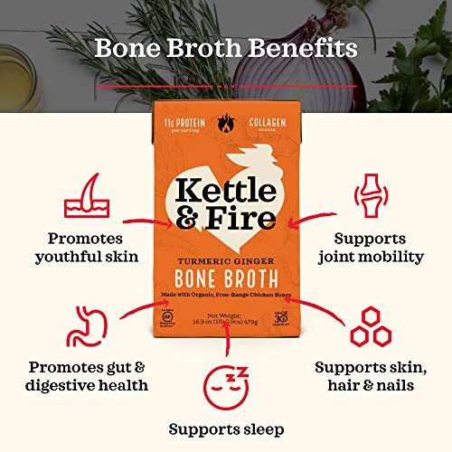 Kettle and Fire Classic Beef Bone Broth, Keto, Paleo, and Whole 30 Approved, Gluten Free, High in Protein and Collagen (6 Pack)