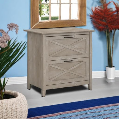 Bush Furniture Key West 2 Drawer Lateral File Cabinet in Washed Gray | Document Storage for Home Office | Accent Chest with Drawers