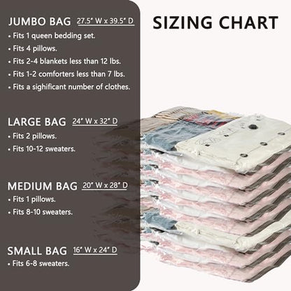 SUOCO 8 Small Vacuum Storage Bags, Space Saver Bags with Travel Hand Pump, Compression Airtight Sealer Bags for Clothes, Bedding, Pillows, Comforters, Blankets