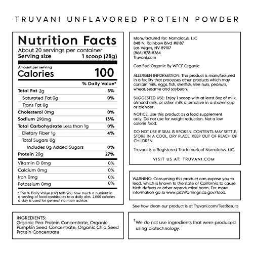 Truvani Vegan Pea Protein Powder | Banana Cinnamon | 20g Organic Plant Based Protein | 1 Serving | Keto | Gluten & Dairy Free | Low Carb | No Added Sugar