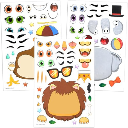 JOYIN 36 PCS 9.8”x6.7" Make a face Stickers for kids, Make Your Own Dinosaur Fantasy Animal Mix and Match Sticker Sheets Kids Crafts Party Favors Goodie Bags Stuffers for Kids