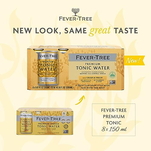 Fever-Tree Light Tonic Water Cans, 5.07 Fl Oz (Pack of 24), Lower in Calories, No Artificial Sweeteners, Flavorings or Preservatives (Packaging may vary)