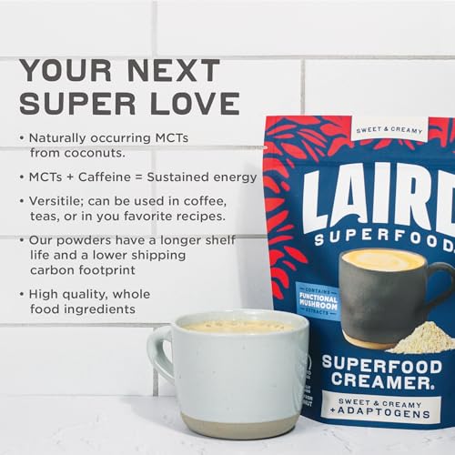 Laird Superfood Non-Dairy Superfood Creamer - Coconut Powder Coffee Creamer - Sweet & Creamy - Gluten Free, Non-GMO, Vegan - 16 oz. Bag, Pack of 1