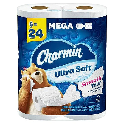 Charmin Ultra Soft Toilet Paper 6 Mega Rolls = 24 Regular Rolls