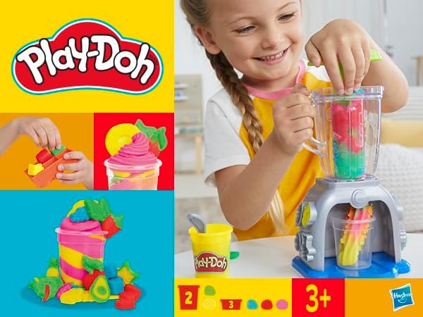 Play-Doh Swirlin' Smoothies Toy Blender Playset, Play Kitchen Appliances, Kids Arts and Crafts Toys for 3 Year Old Girls and Boys and Up