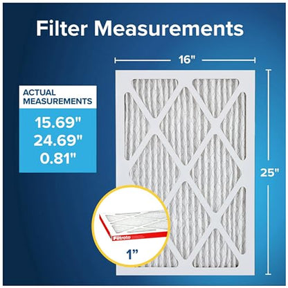 Filtrete 20x25x1 AC Furnace Air Filter, MERV 11, MPR 1000, Micro Allergen Defense, 3-Month Pleated 1-Inch Electrostatic Air Cleaning Filter, 2 Pack (Actual Size 19.688 x 24.688 x 0.84 in)