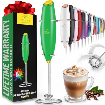 Zulay Powerful Milk Frother (4 Duracell Batteries Included) - Handheld Milk Frother Wand Drink Mixer for Coffee - Powerful Milk Foamer for Cappuccino, Frappe, Matcha & Coffee Creamer - Black