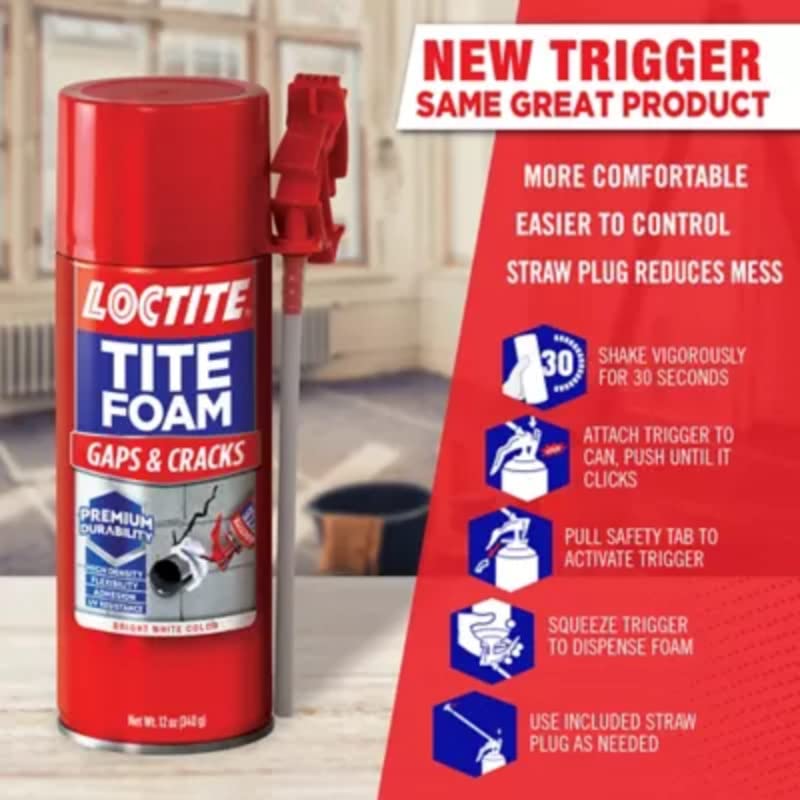 Loctite Tite Foam Gaps & Cracks Spray Foam Sealant, Polyurethane Expanding Foam Insulation - 12 fl oz Can, Pack of 1