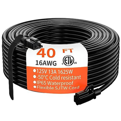 HUANCHAIN Indoor Outdoor Black Extension Cord 25 ft Waterproof, 16/3 Gauge Flexible Cold-Resistant Appliance Cord Outside, 13A 1625W 16AWG SJTW, 3 Prong Heavy Duty Electric Cord, ETL