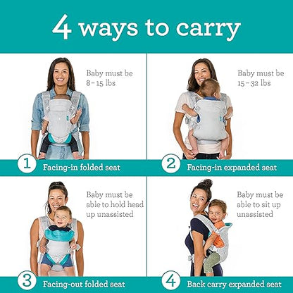 Infantino Flip Advanced 4-in-1 Carrier - Ergonomic, convertible, face-in and face-out front and back carry for newborns and older babies 8-32 lbs