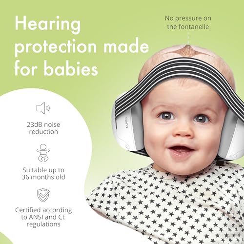 Alpine Muffy Baby Ear Protection for Babies and Toddlers up to 36 Months - CE & ANSI Certified - Noise Reduction Earmuffs - Comfortable Baby Headphones Against Hearing Damage & Improves Sleep - Black