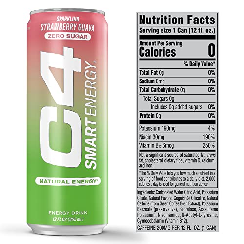 C4 Smart Energy Drink – Boost Focus and Energy with Zero Sugar, Natural Energy, and Nootropics - 200mg Caffeine - Cherry Berry Lime (12oz Pack of 12)