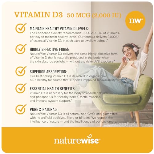 NatureWise Vitamin D3 1000iu (25 mcg) 1 Month Supply for Healthy Muscle Function, Bone Health and Immune Support, Non-GMO, Gluten Free in Cold-Pressed Olive Oil, Packaging May V, 30 Count