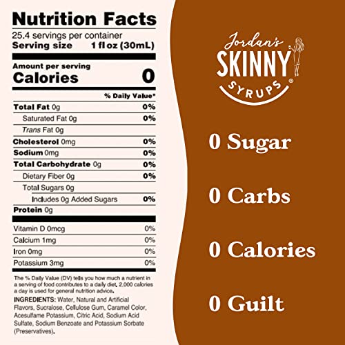 Jordan's Skinny Syrups Sugar Free Coffee Syrup, Vanilla Flavor Drink Mix, Zero Calorie Flavoring for Chai Latte, Protein Shake, Food and More, Gluten Free, Keto Friendly, 25.4 Fl Oz, 2 Pack