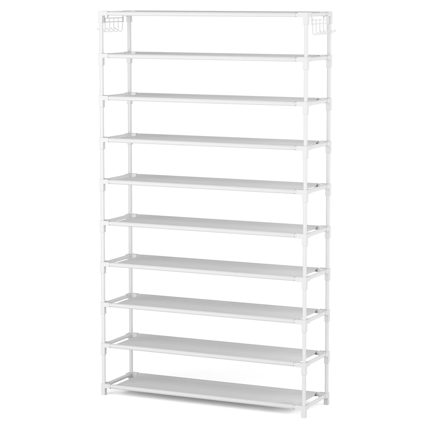 10 Tiers Shoe Rack 50 Pairs Large Capacity Tall Shoe Organizer Sturdy Shoe Storage with Two Hooks Space Saving Metal Wide Shoe Rack for Closet, Entryway, Bedroom, Grey