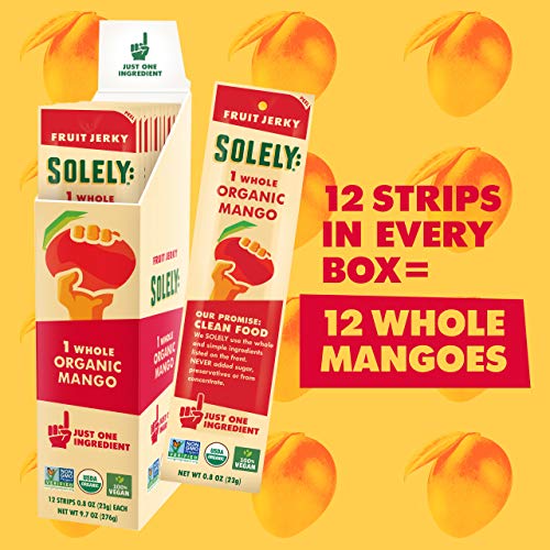 Solely - Organic Mango Fruit Jerky - 12 Individually Wrapped Fruit Strips - Fruit Leather Made from Dried Fruit - Healthy Snacks, Vegan - 0.8oz (23g)