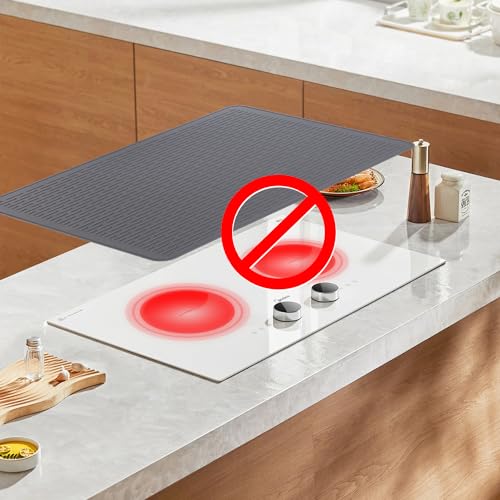 Stove Top Cover for Electric Stove - Silicone Stove Mat for Glass Top Stove, Glass Cooktop Protector, XL Dish Drying Mats for Kitchen, Range Covers for Electric Stove (Beige,28x20)