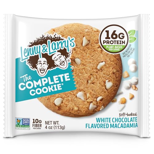 Lenny & Larry's The Complete Cookie, White Chocolate Flavored Macadamia, Soft Baked, 16g Plant Protein, Vegan, Non-GMO, 4 Ounce Cookie (Pack of 12)