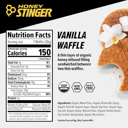 Honey Stinger Organic Honey Waffle | Energy Stroopwafel for Exercise, Endurance and Performance | Sports Nutrition for Home & Gym, Pre and Post Workout | Box of 16 Waffles, 16.96 Ounce (Pack of 16)