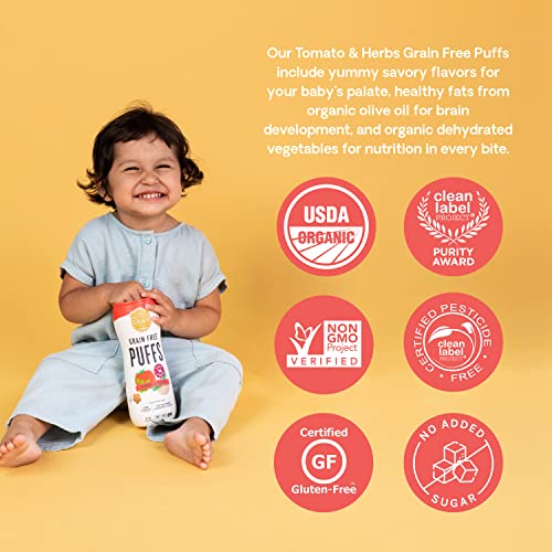 Serenity Kids 6+ Months Grain Free Puffs Toddler & Baby Snack | No Added Sugar, Gluten & Rice Free, Allergen Free | Made with Organic Cassava, Veggies, and Herbs | Puffs Variety Pack | 6 Count