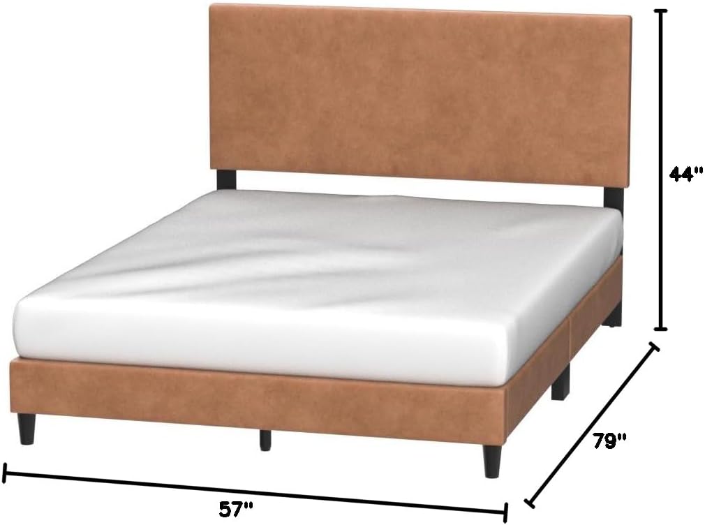 Edenbrook Platform Bed with Headboard – No Box Spring Needed – Faux Leather Upholstered Platform Bed Frame – Low Profile – Easy Assembly – Camel – Full Size