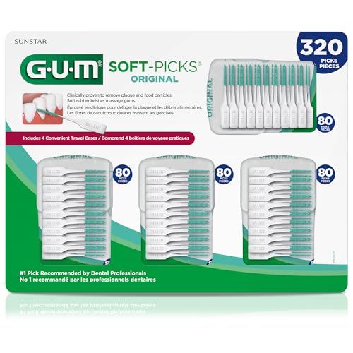 GUM Soft-Picks Original, Easy to Use Dental Picks for Teeth Cleaning and Gum Health, Disposable Interdental Brushes with Convenient Carry Case, Dentist Recommended Dental Picks, 270ct