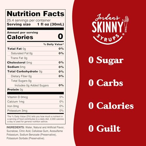 Jordan's Skinny Syrups Sugar Free Coffee Syrup, Vanilla Flavor Drink Mix, Zero Calorie Flavoring for Chai Latte, Protein Shake, Food and More, Gluten Free, Keto Friendly, 25.4 Fl Oz, 2 Pack