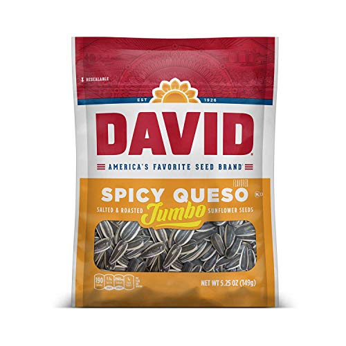 DAVID Seeds Spicy Queso Flavored Salted and Roasted Jumbo Sunflower Seeds, Keto Friendly Snack