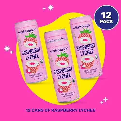 wildwonder Sparkling Probiotic Juice Drink w/Gut Health Immunity, Digestion Support, 5g Fiber, Live Probiotics, Caffeine Free, Organic, Low Sugar, 12pk 12oz, Strawberry Passion, As Seen on Shark Tank